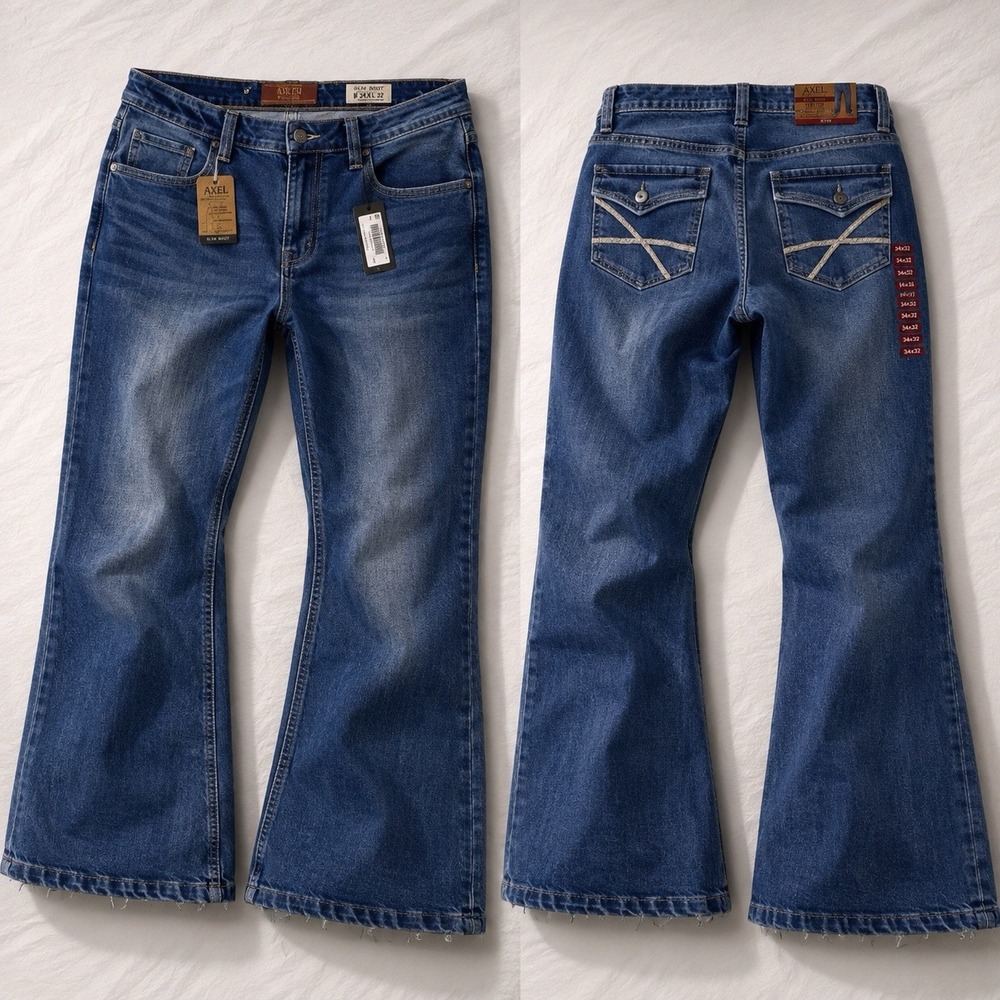 TK Axel Dark Wash Slim Boot Cut Stretch Blue Jeans Size 34x32 NWT